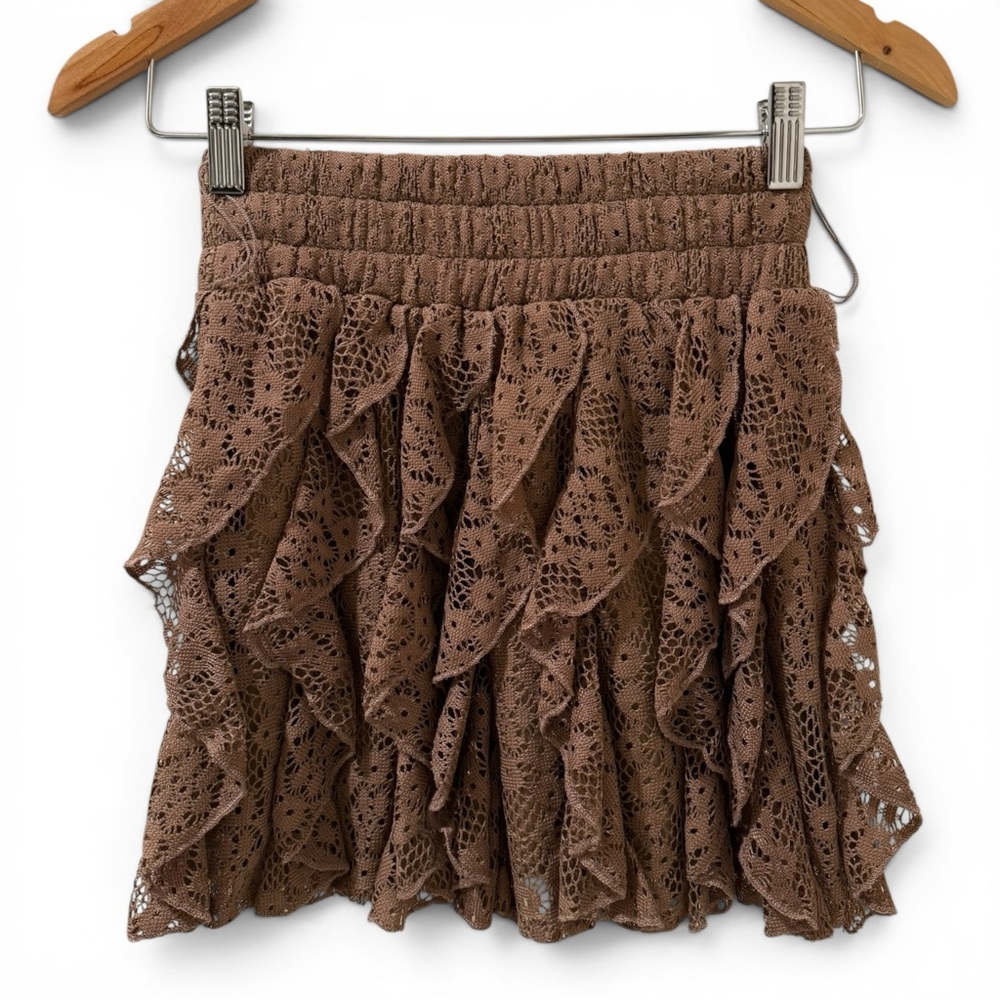 Rachel & Chloe Brown Lace Ruffle Mini Skirt Cottagecore Boho Size Small - Picture 5 of 8